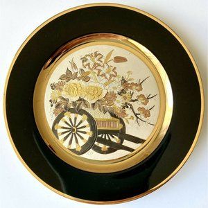 Vintage 1983 Imperial CHOKIN Floral 9" Black Gold Oriental Plate Yoshinobu Hara